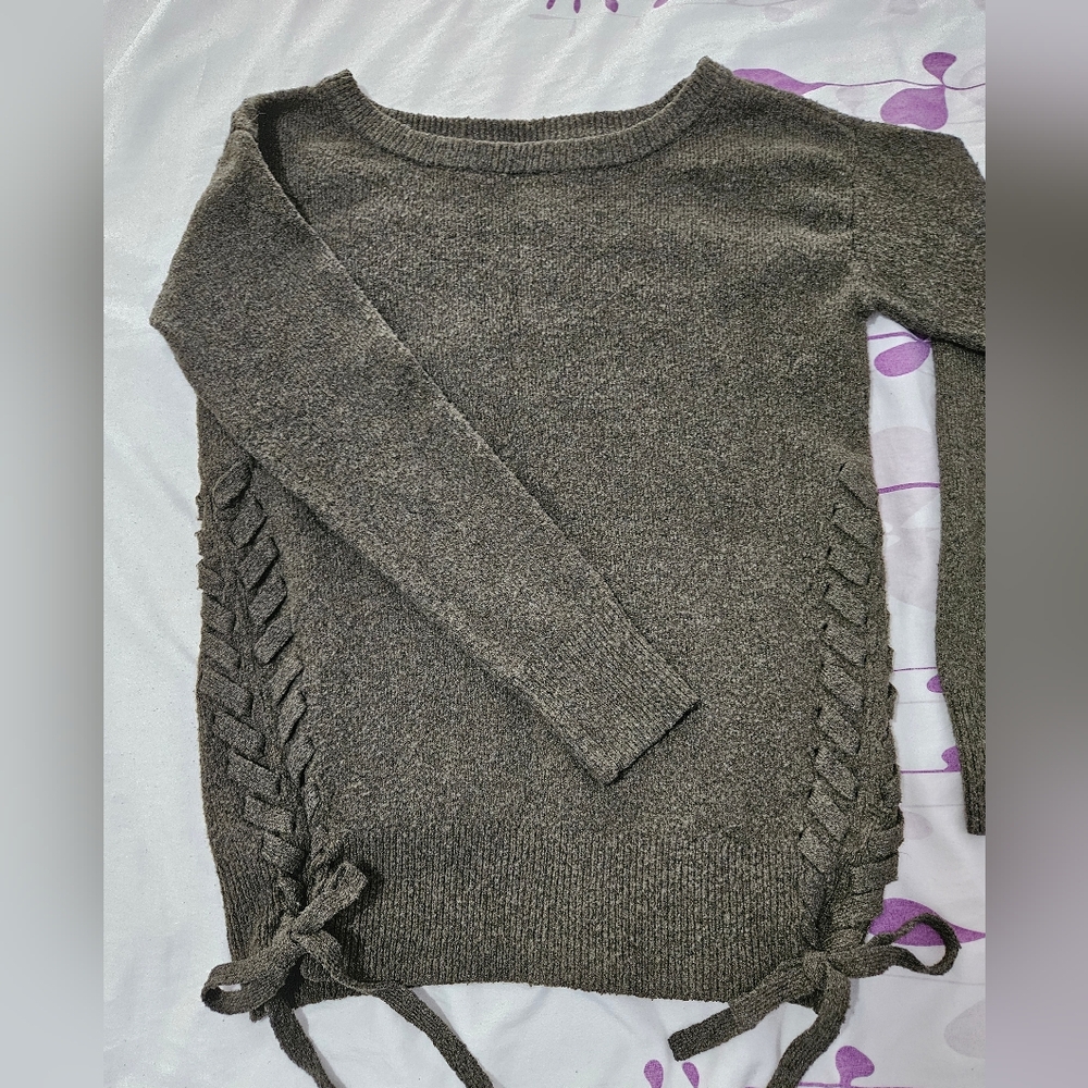 NWOT - Garage Forest Green Gray Sweater with Tie Up Sides